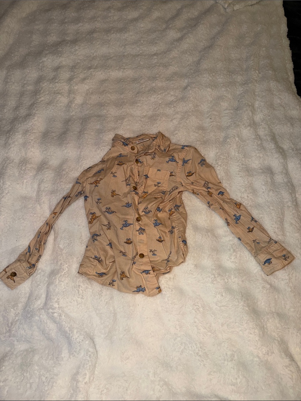 jumping beans Tan Button-Up Shirt with Colorful Dino Print